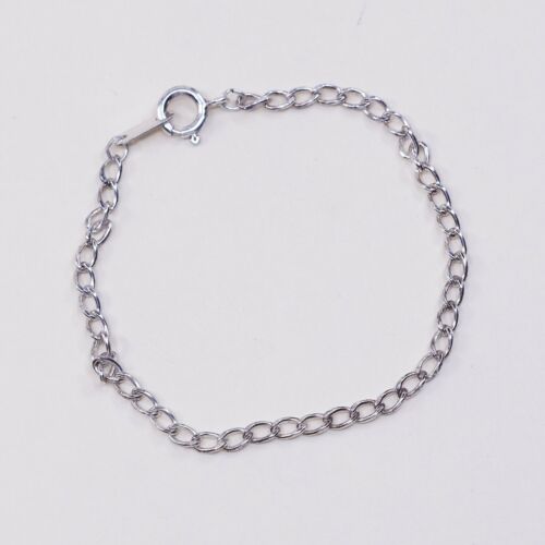 7”, 4mm, Vtg Sterling 925 Silver Handmade Bracelet, curb Chain, Stamped Ster