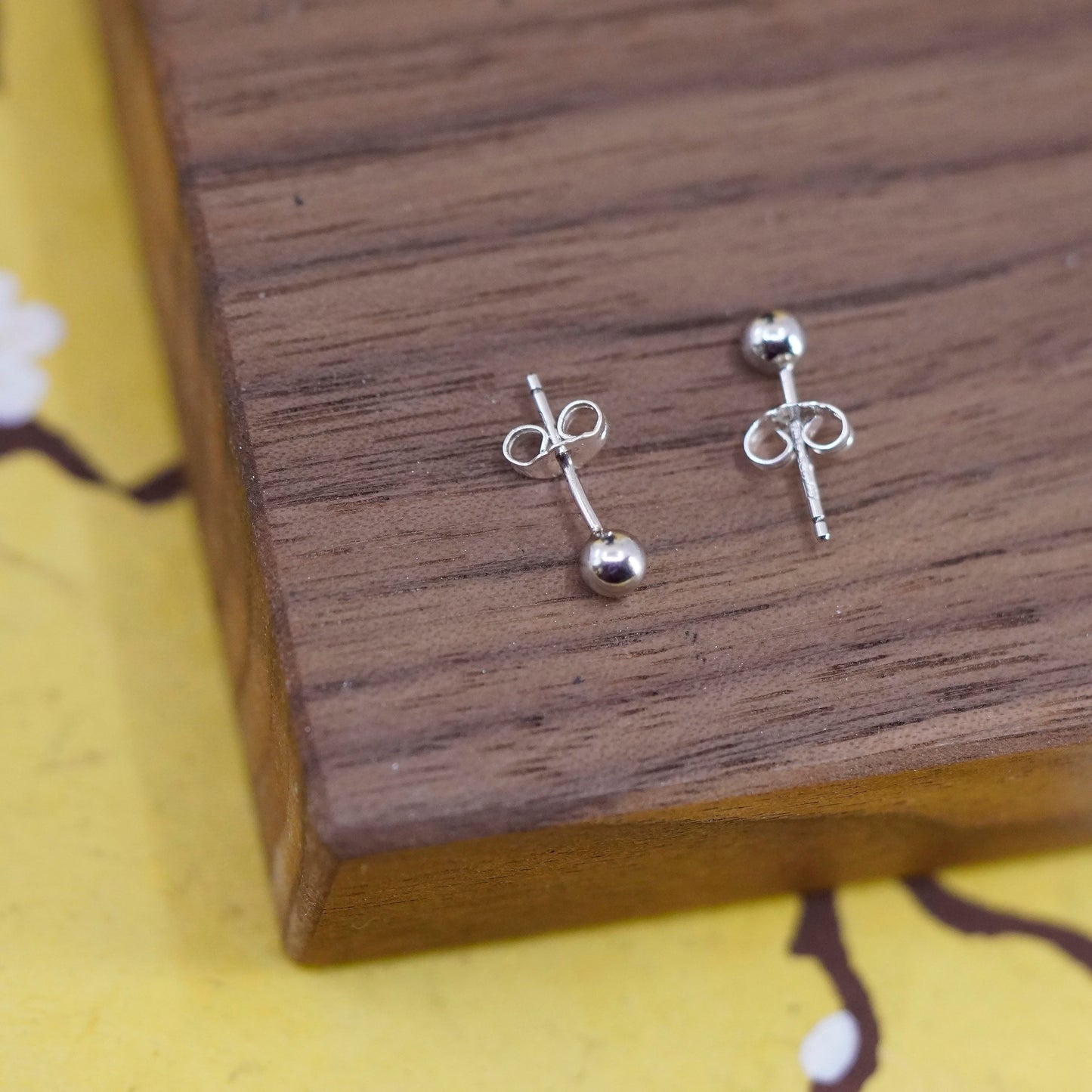 3mm, Vintage Sterling silver beads studs, 925 earrings