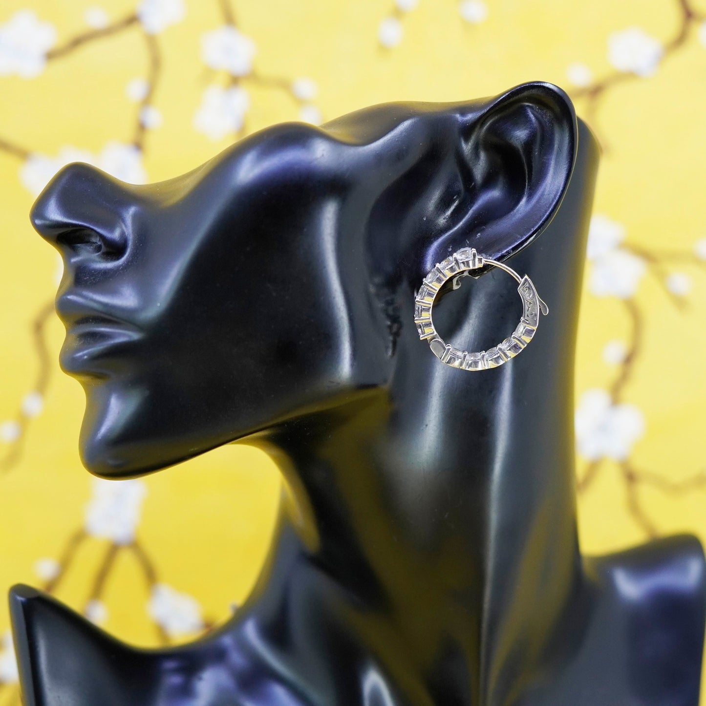1”, vintage BBJ Sterling silver handmade earrings, 925 huggie hoops cluster cz