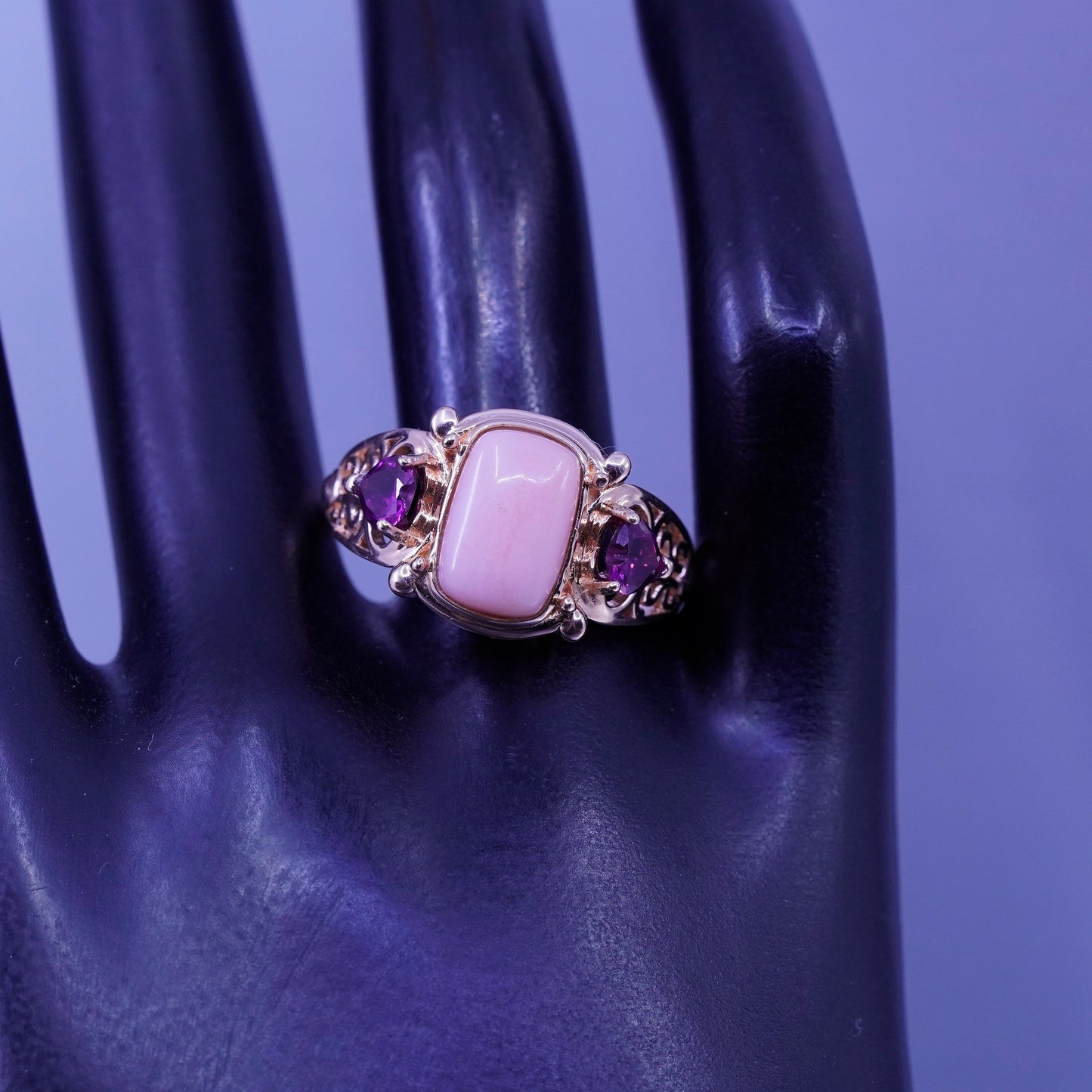 Size 10, DBJ vermeil rose gold over Sterling 925 silver band ring quartz heart