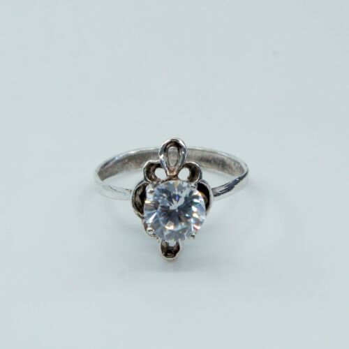 Sz 6, Vtg Sterling Silver Handmade Ring, 925 Filigree Whirl Band W/ Crystal