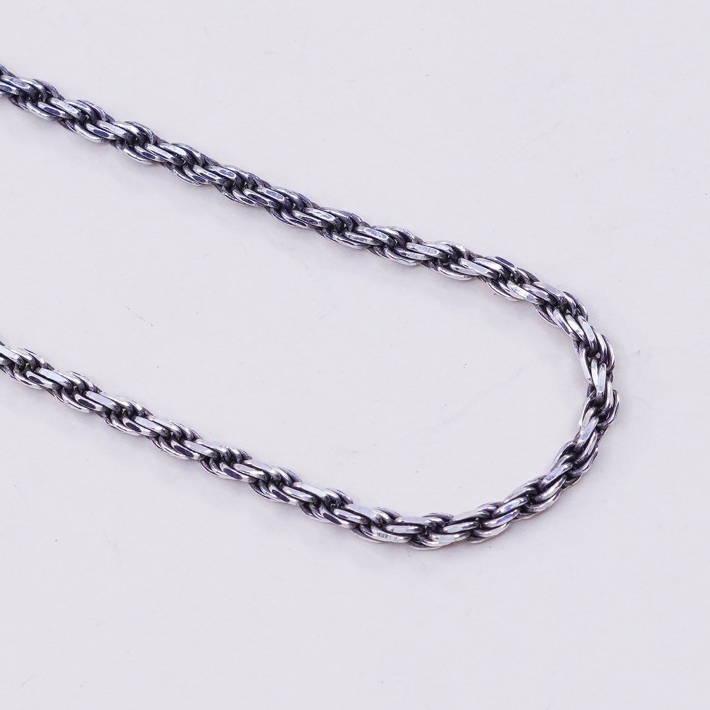 9”, 2mm, Vintage sterling 925 silver Italy rope chain bracelet