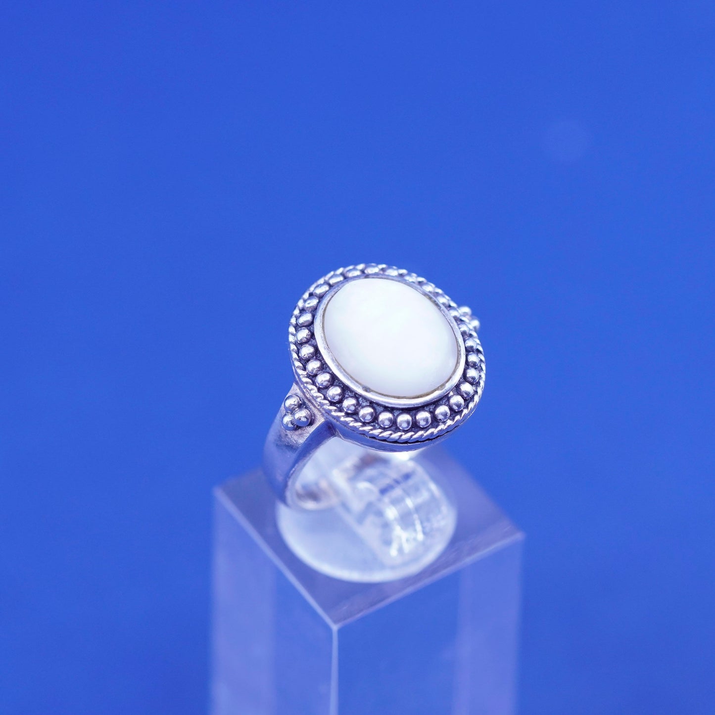 Size 8, vintage Sterling silver handmade ring, 925 band with moonstone beads