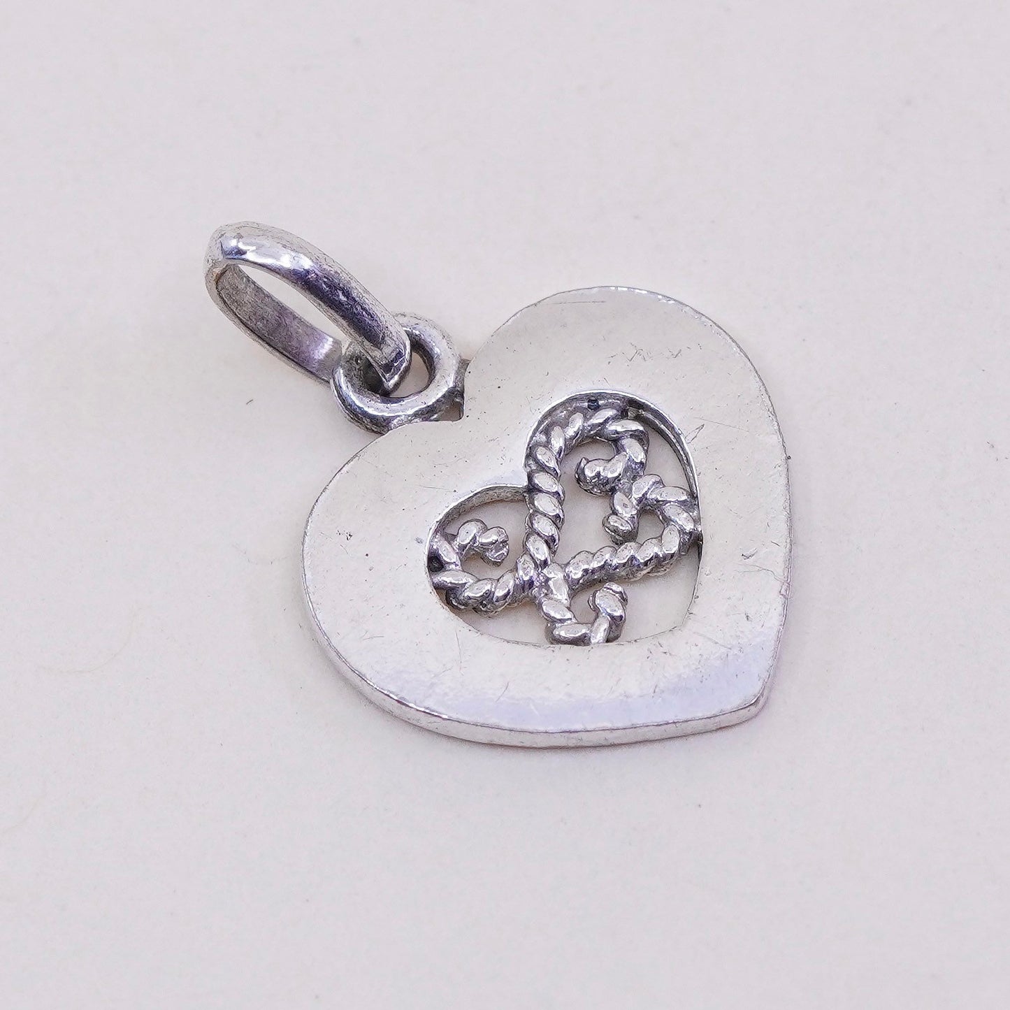 Vintage Sterling silver handmade pendant, 925 filigree heart charm