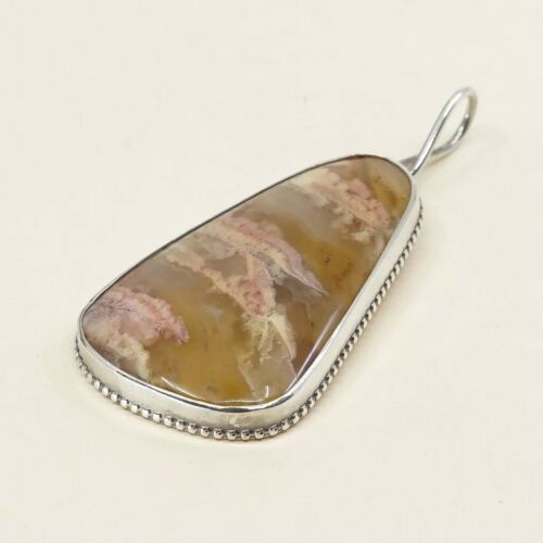 Vtg Huge 925 Sterling Silver Handmade Pendant W/ Lace agate, Silver Tested