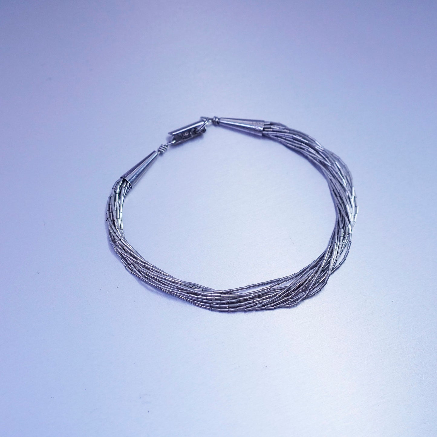7”, Vintage Sterling 925 silver handmade bracelet, multi strands liquid chain