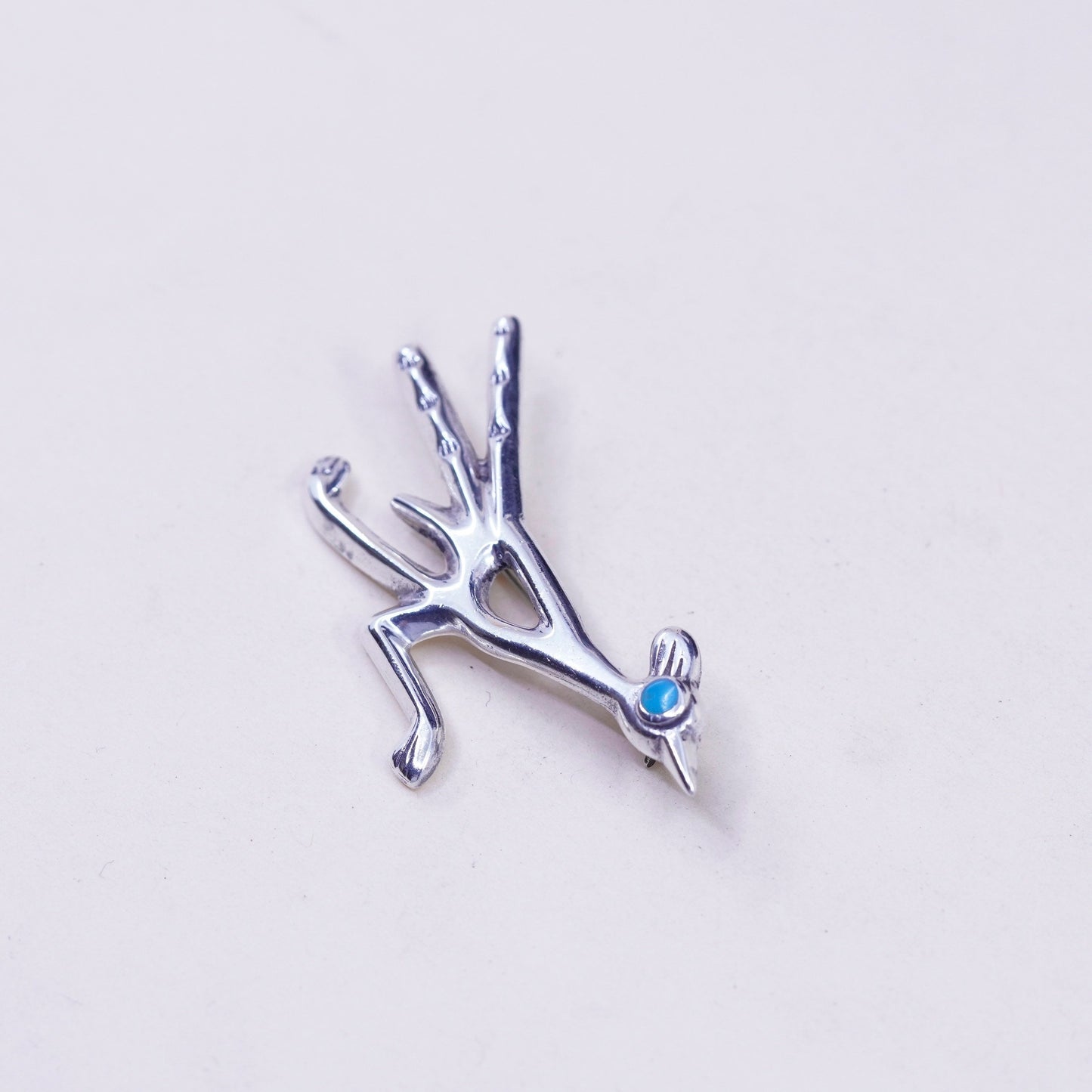 Navajo sterling silver handmade brooch, 925 roadrunner bird pin turquoise