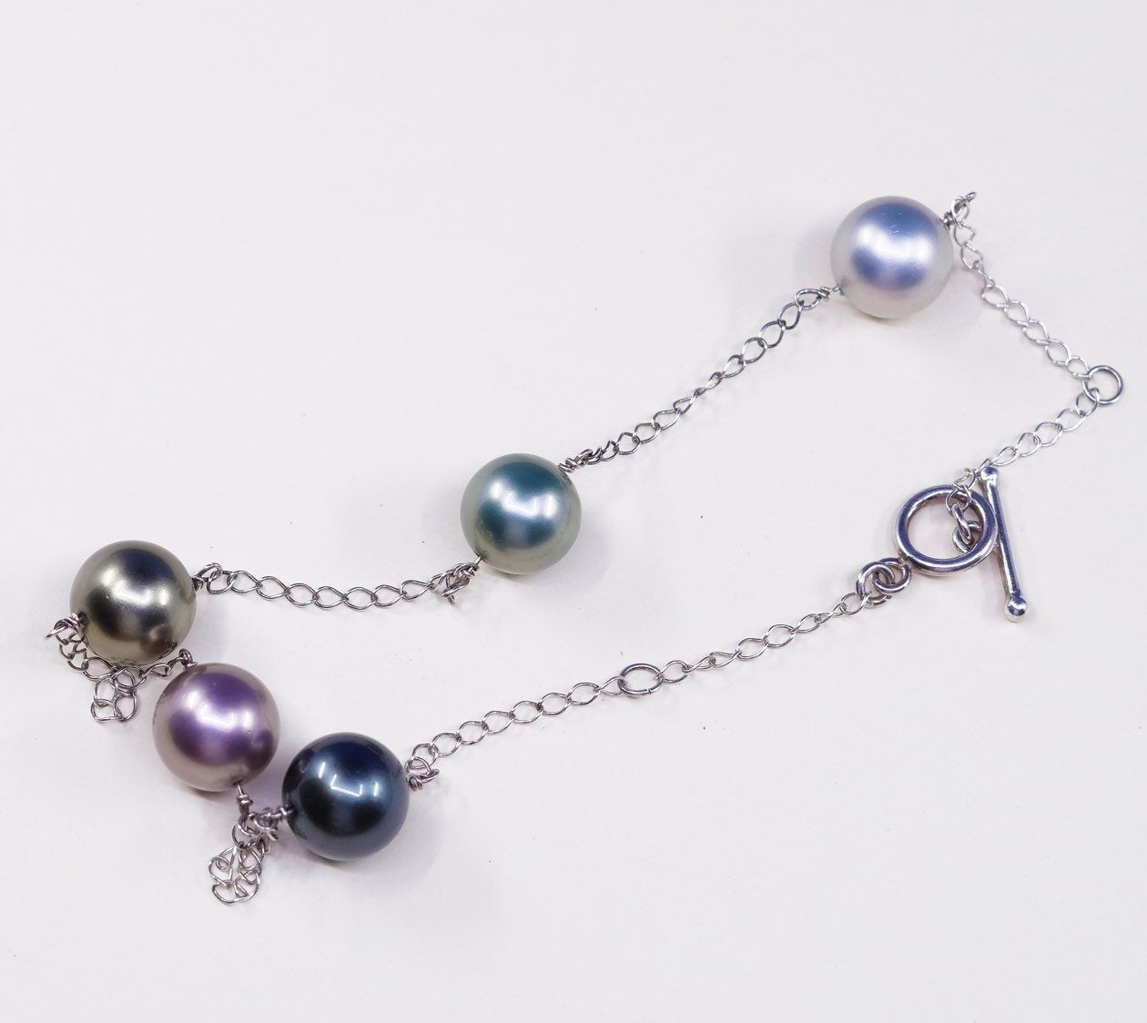 16", vtg Sterling silver handmade circle necklace, 925 w/ pearl beads