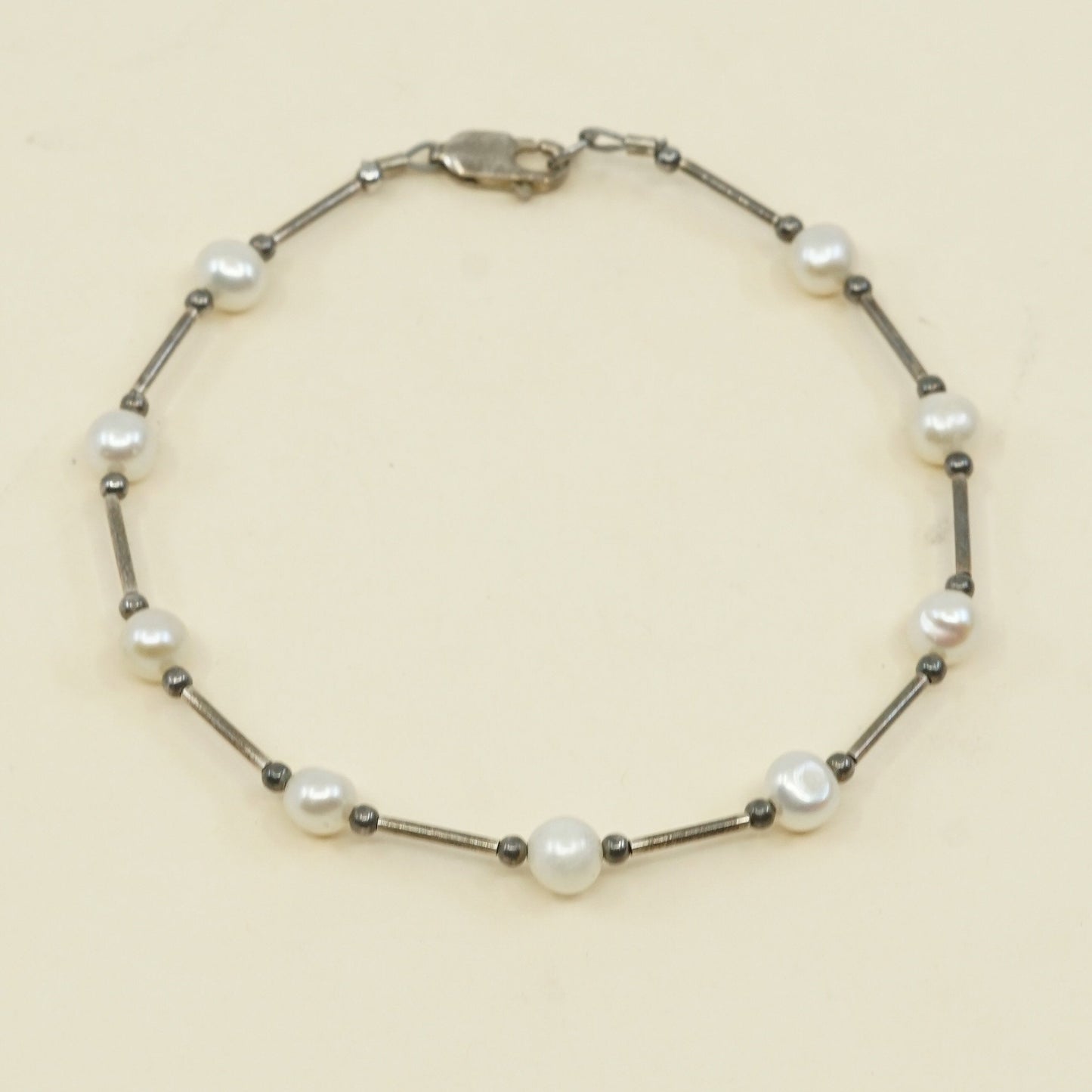 7", sterling silver bracelet, 925 snake link chain with fresh water pearl
