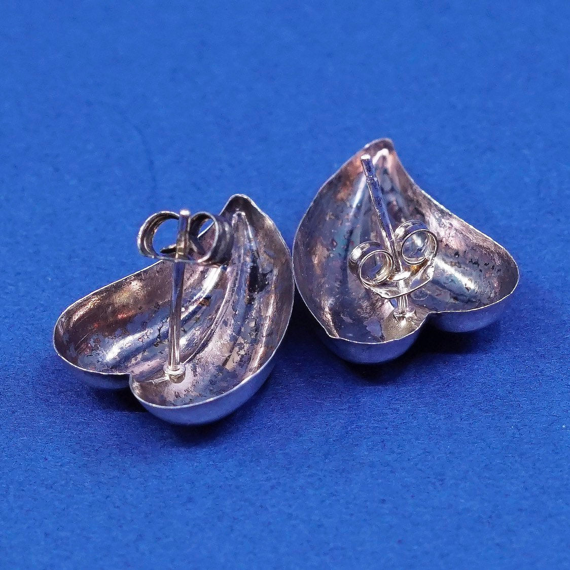 two tone Sterling silver handmade earrings, 925 heart studs