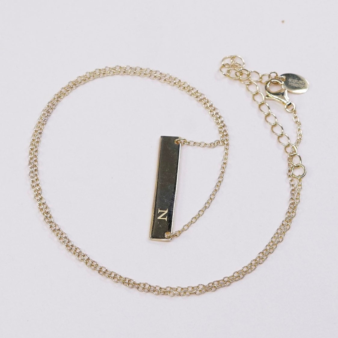 16+2", 1mm, vtg Vermeil gold sterling 925 silver chain w/ bar initial N pendant