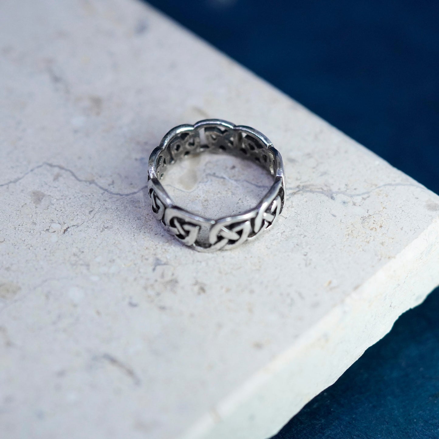 Size 6.5, vtg sterling silver handmade ring, 925 filigree braided woven band