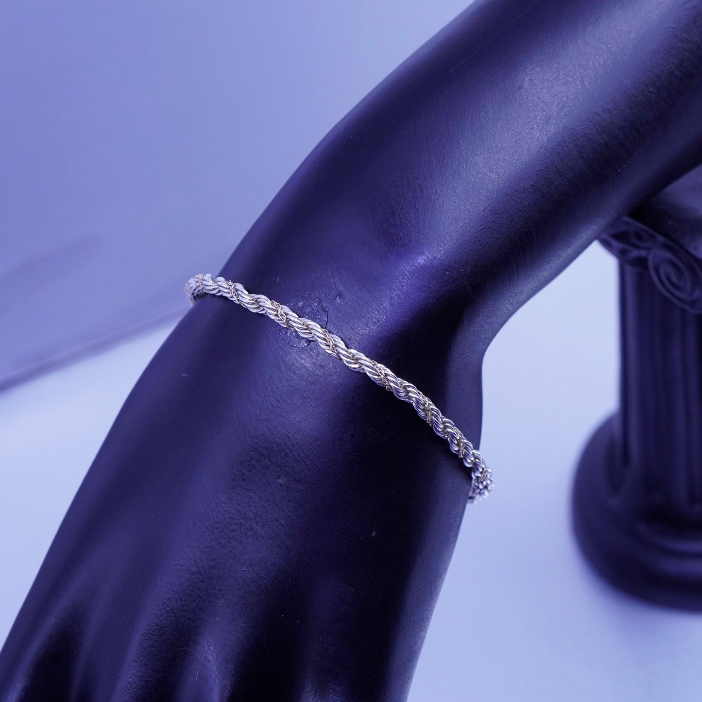 7”, 3mm, Sterling 925 silver handmade rope bracelet with 14K circle chain