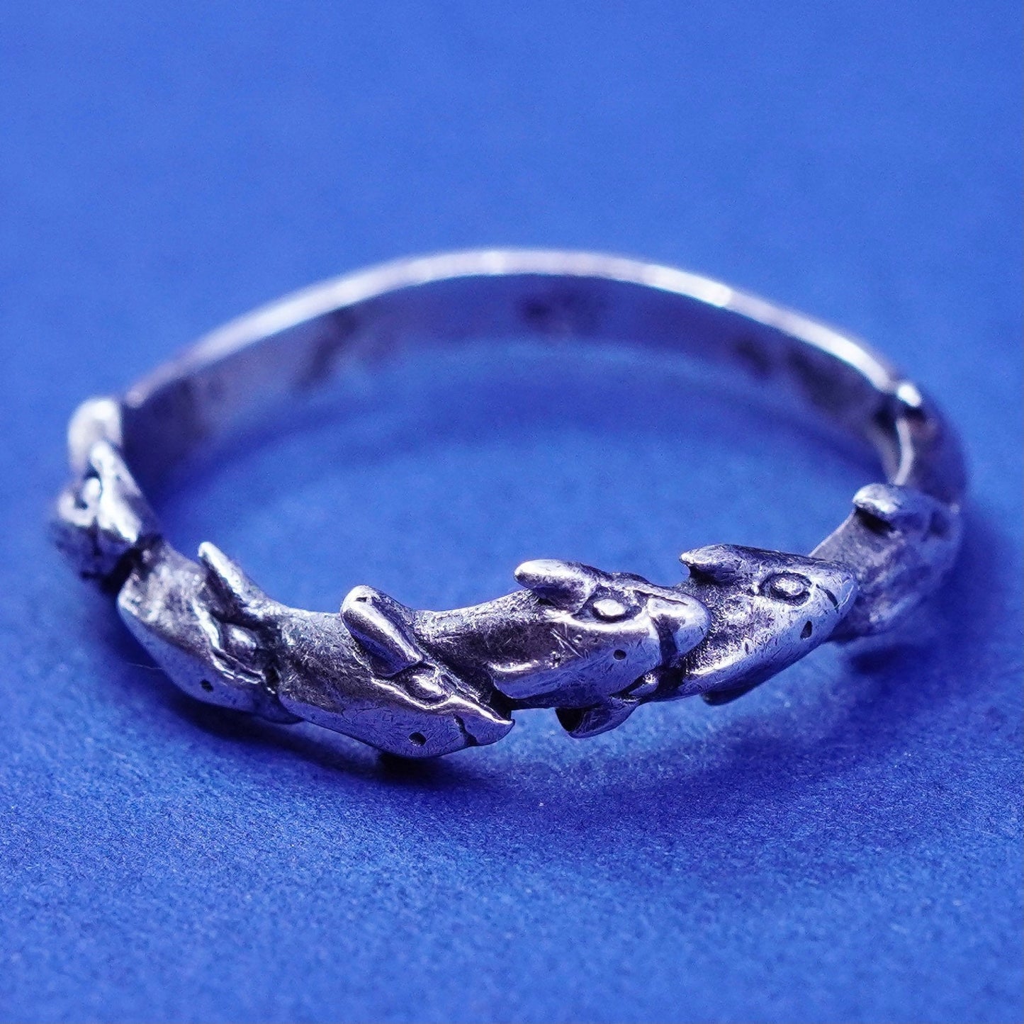 Size 8, vintage sterling silver handmade ring, 925 dolphin wrap band