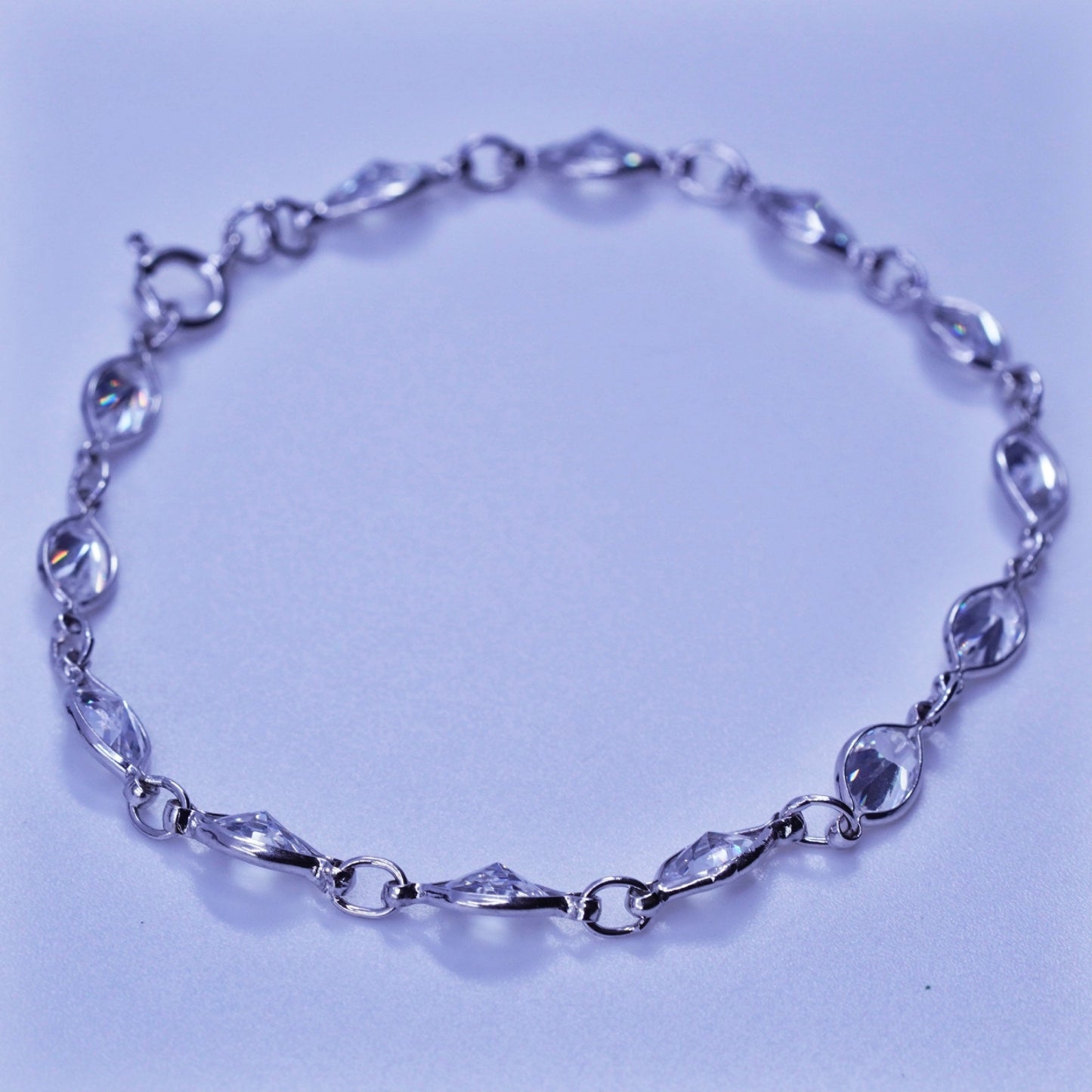 7”, Vintage Italy Sterling 925 silver bracelet chain with Cz inlay