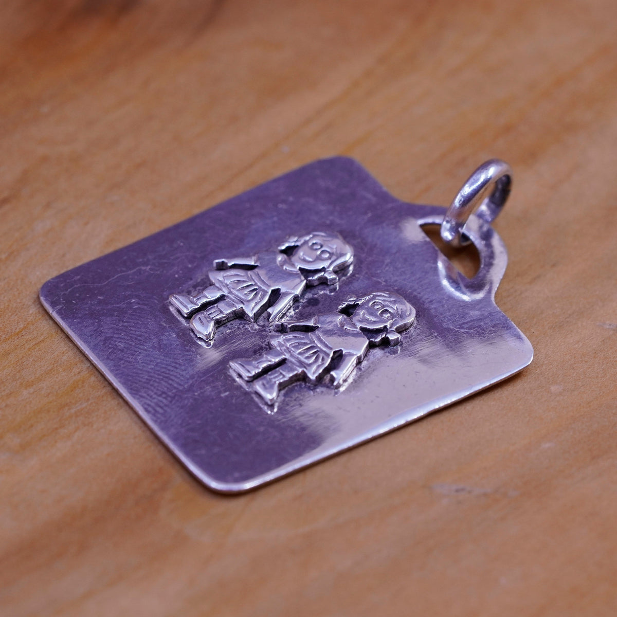 Sterling silver handmade pendant, Mexico 925 girls holding hands, friendship