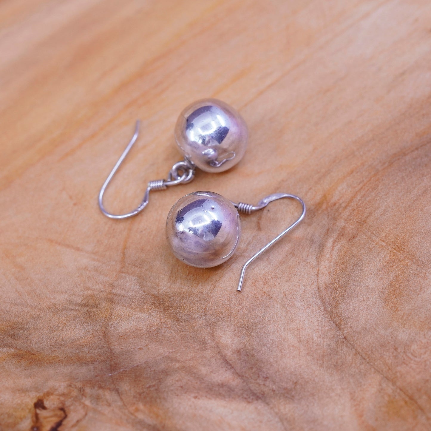 10mm, Vintage Sterling silver handmade earrings, 925 beads drops