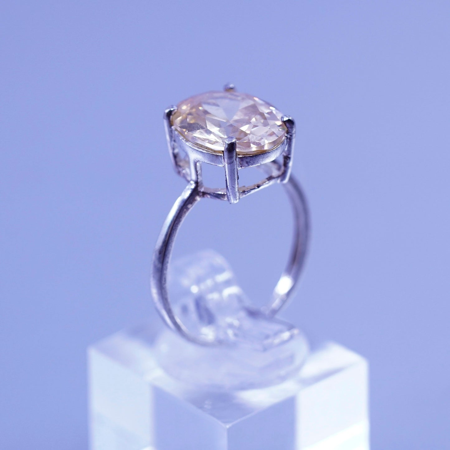 Size 7.25, vintage Sterling 925 silver handmade ring with oval citrine