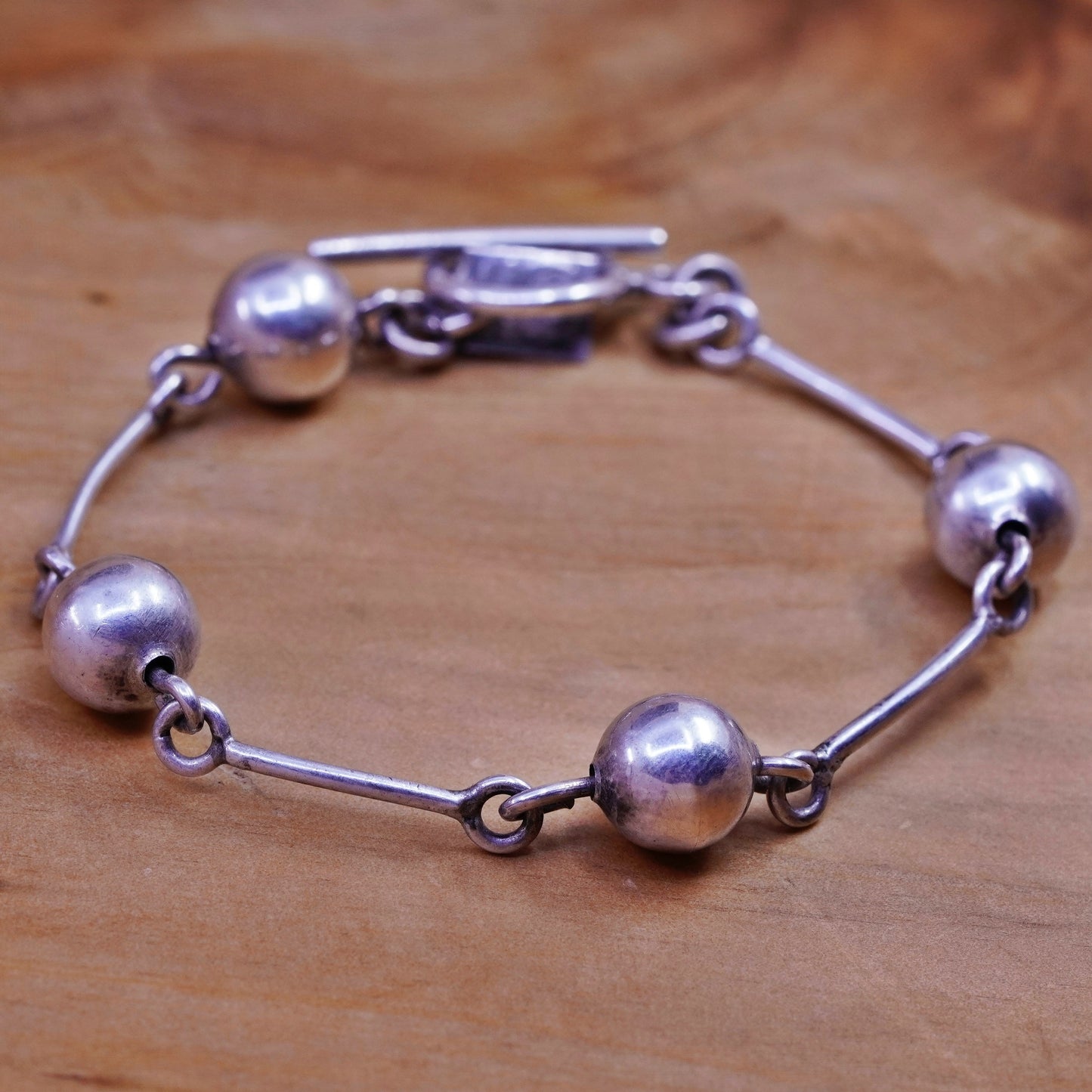 6.5”, Vintage Sterling silver handmade bracelet, 925 dna chain with bead
