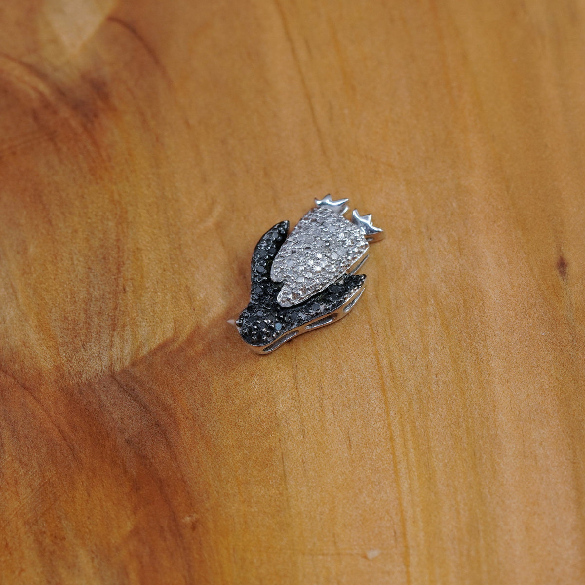Vintage Sterling silver handmade pendant, 925 penguin with diamond