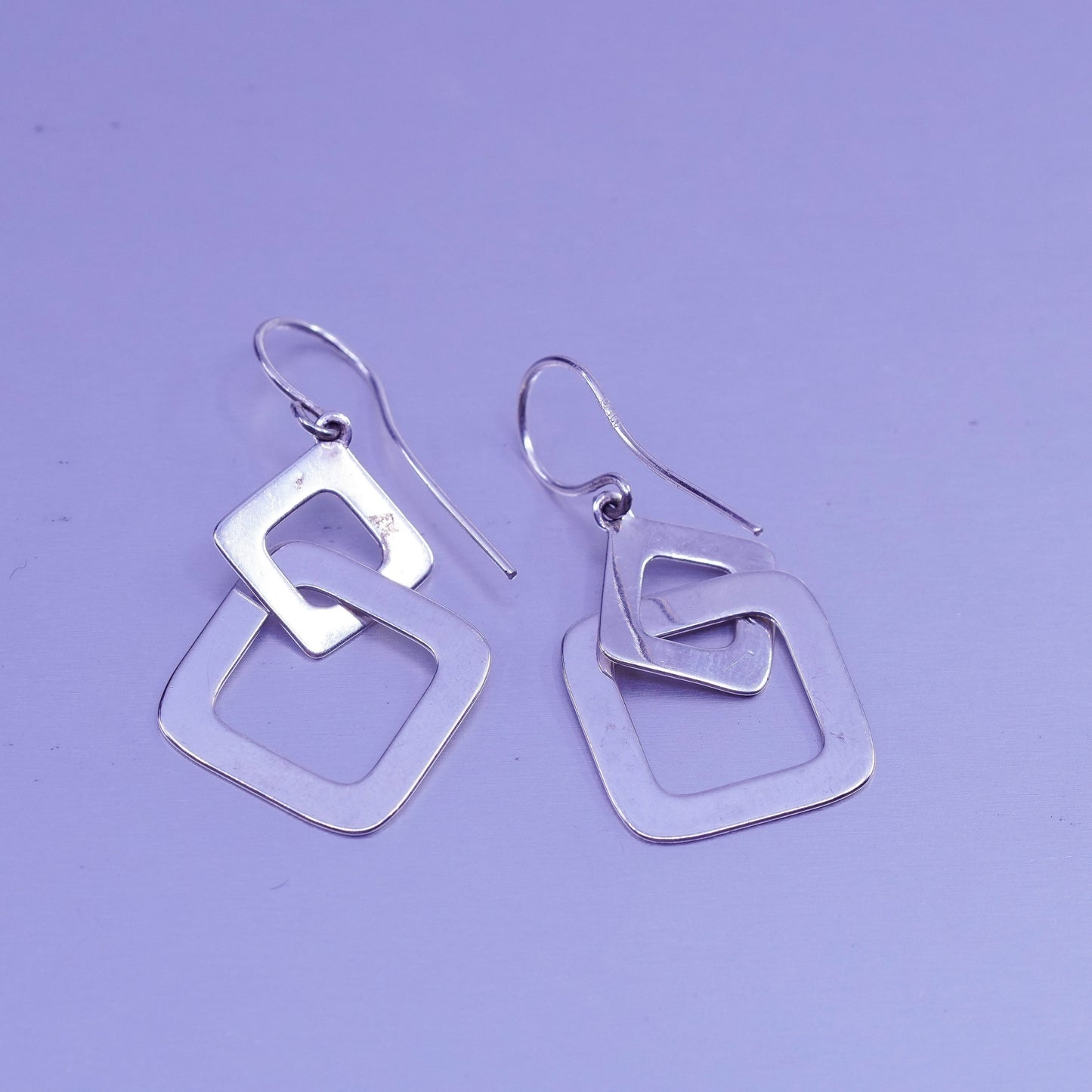 vintage Sterling silver handmade earrings, 925 entwined square dangles