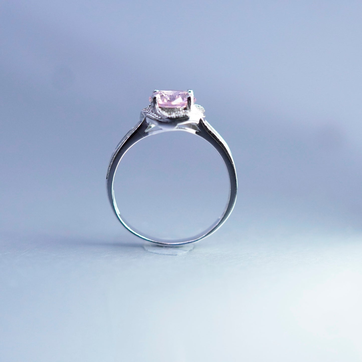Size 8.25, vintage Sterling 925 silver handmade engagement ring with pink Cz
