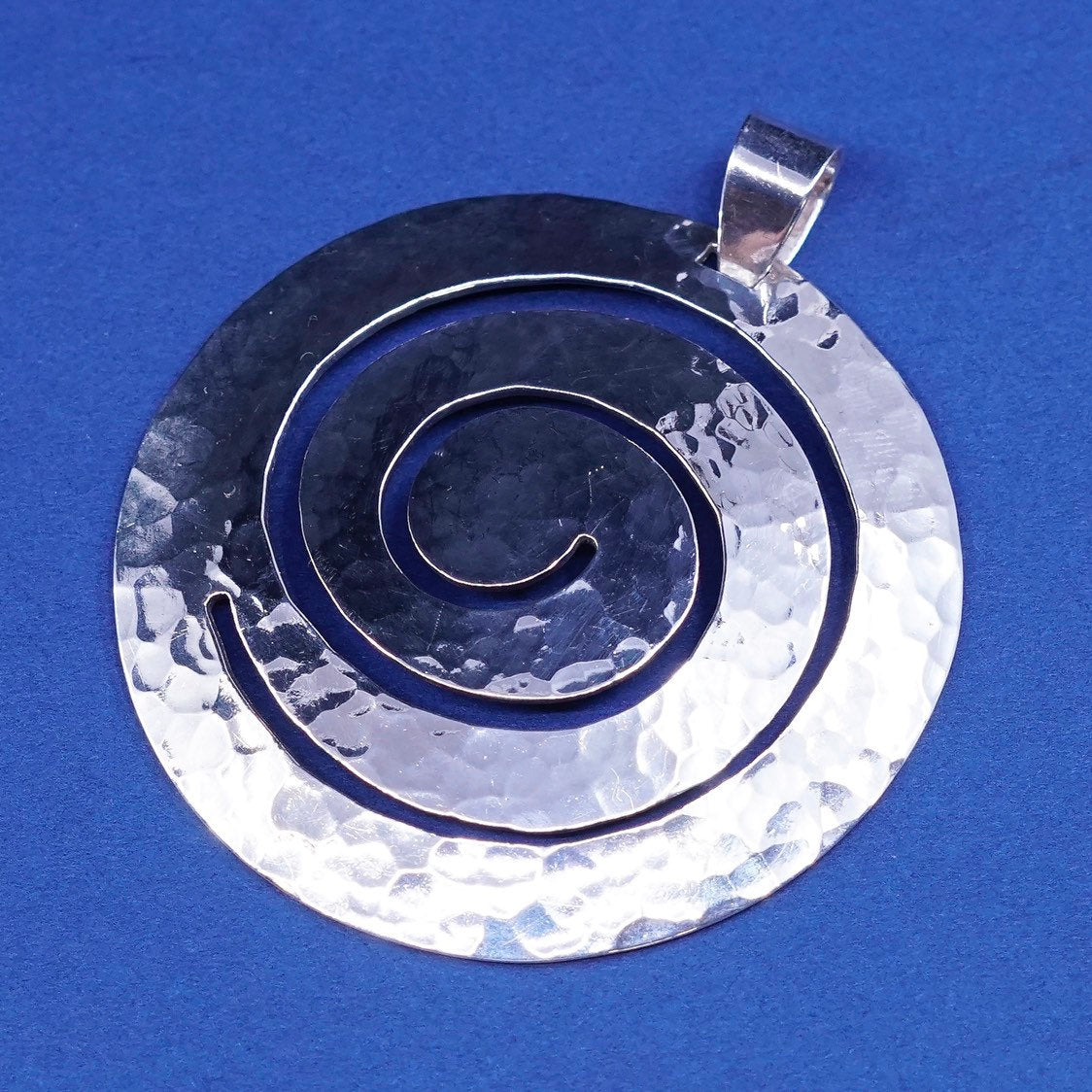 vtg CNA Sterling Silver Handmade Whirly Huge Pendant, 925 Hammered Swirl