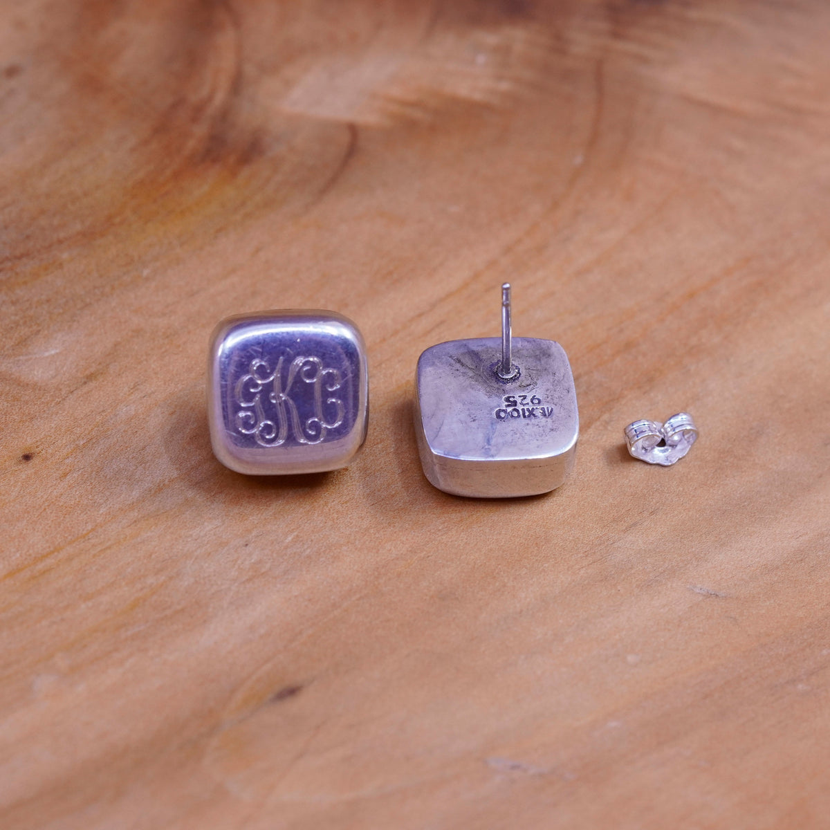 Vintage Sterling silver studs, 925 square earrings monogram “GKC”
