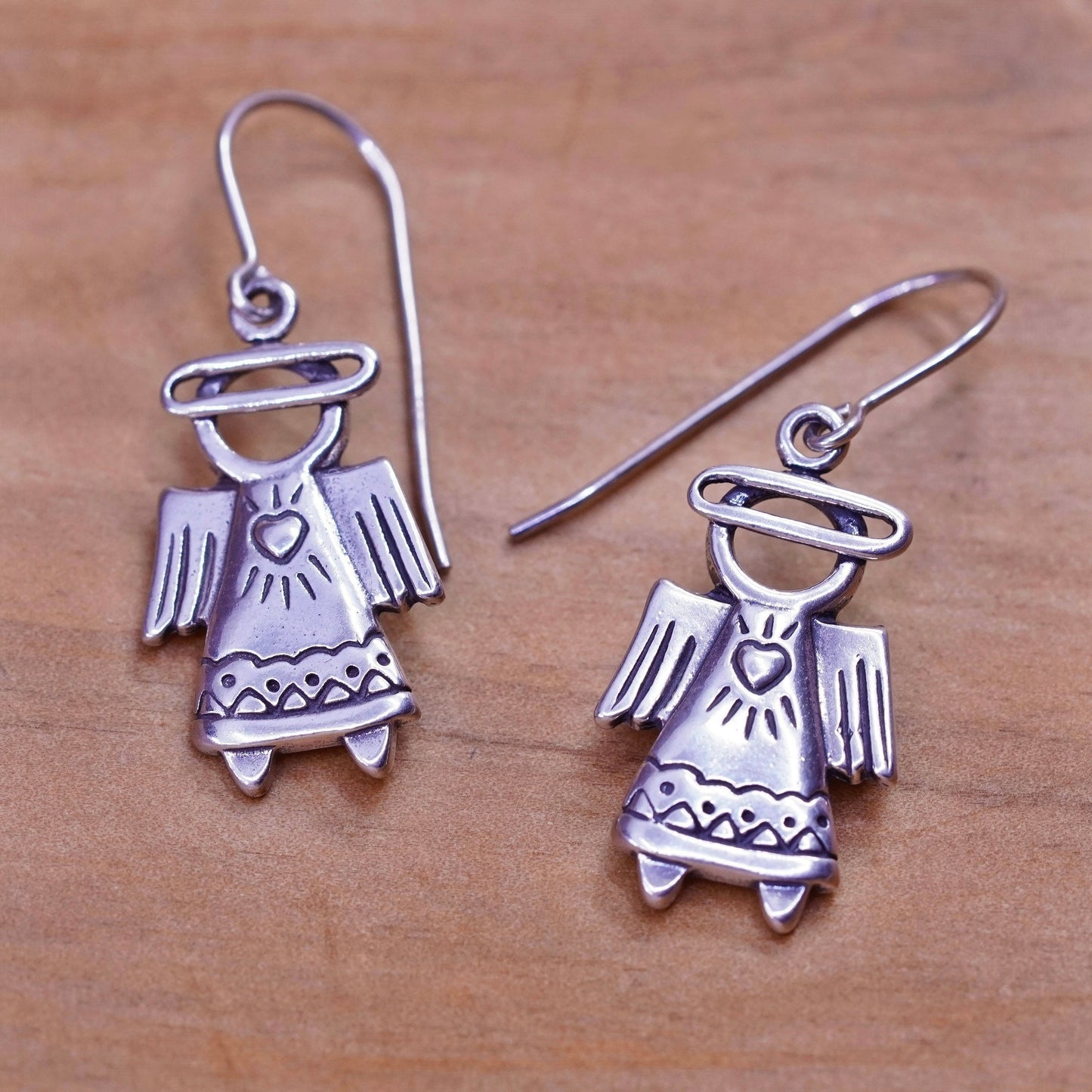 Vintage southwestern Sterling 925 silver handmade Angel earrings