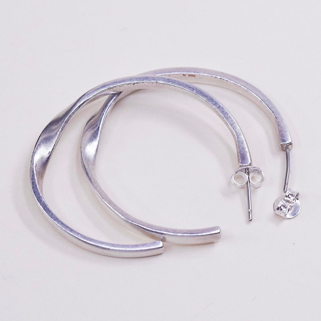 Vintage silver tone earrings, Twisted circle Hoops