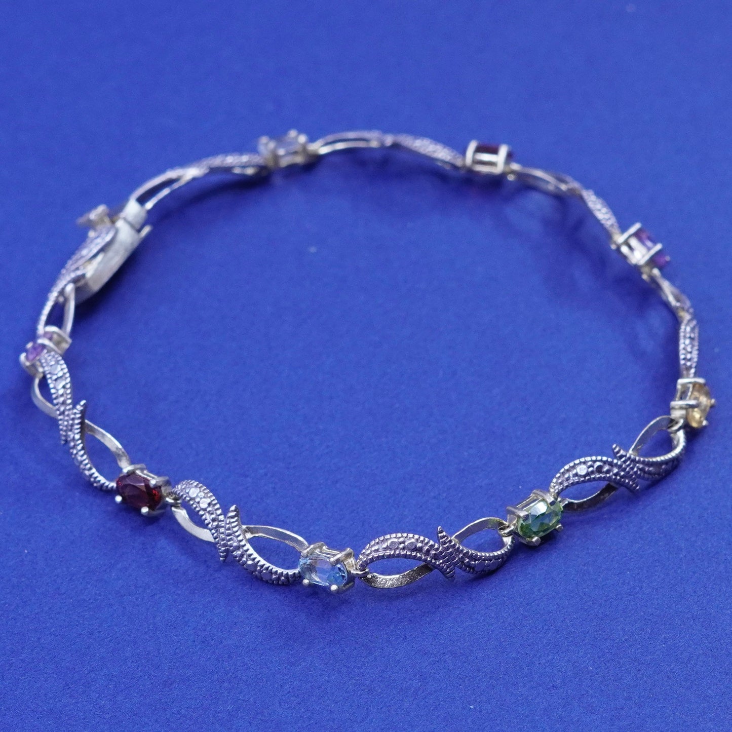 7.25”, vermeil gold Sterling 925 silver tennis bracelet ruby citrine peridot