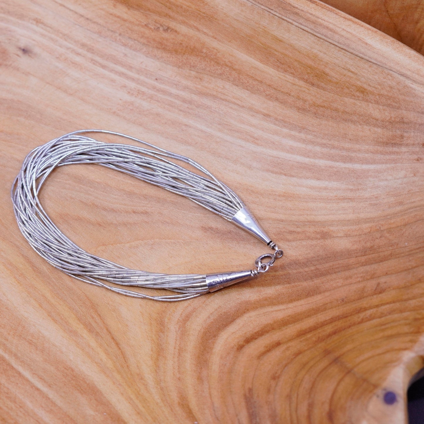6.75”, vtg Sterling 925 handmade bracelet, 20 multi strands liquid Silver chain