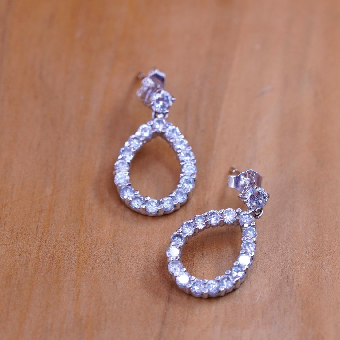 Vintage Sterling 925 silver handmade teardrop earrings with CZ