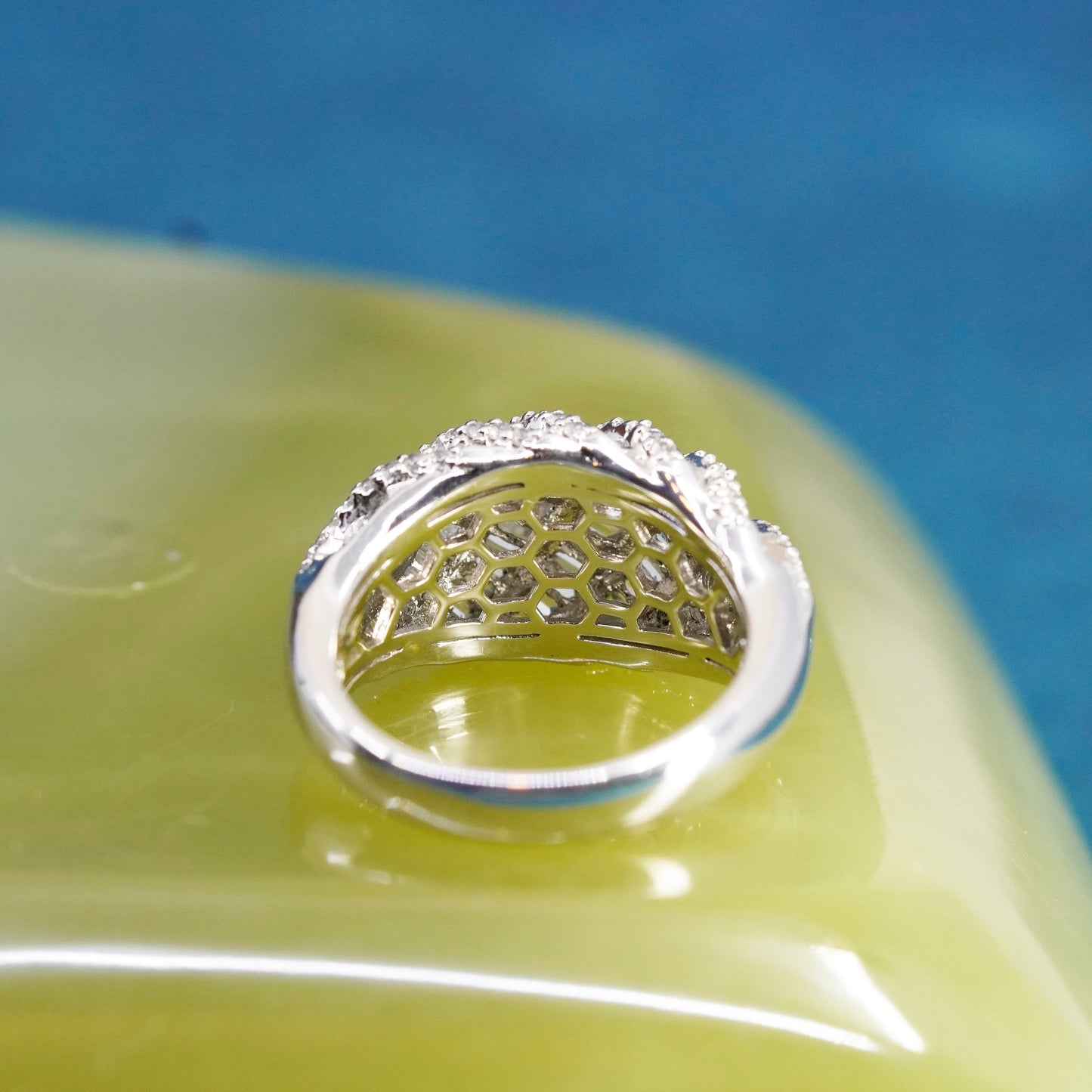 Size 9.25, Sterling 925 silver ring with cluster crystal, anniversary ring
