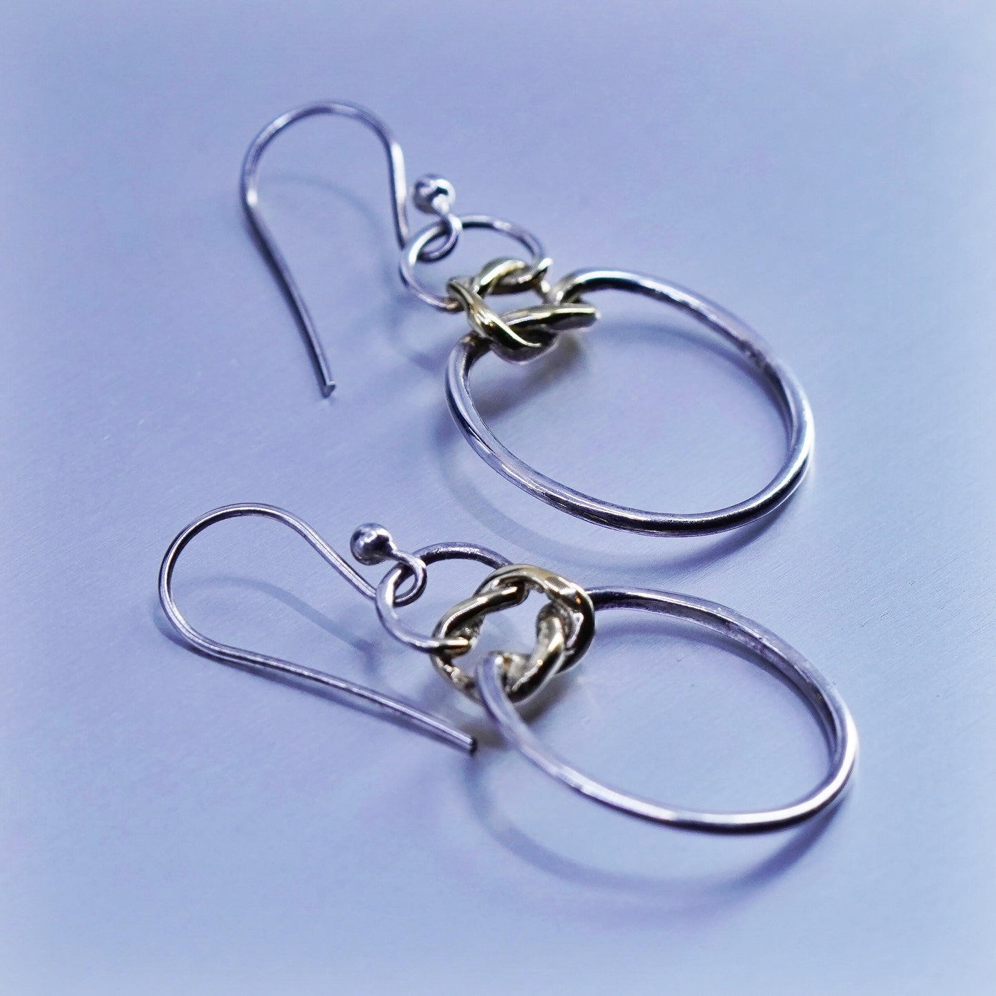 Vintage two tone Sterling 925 silver handmade knotted earrings
