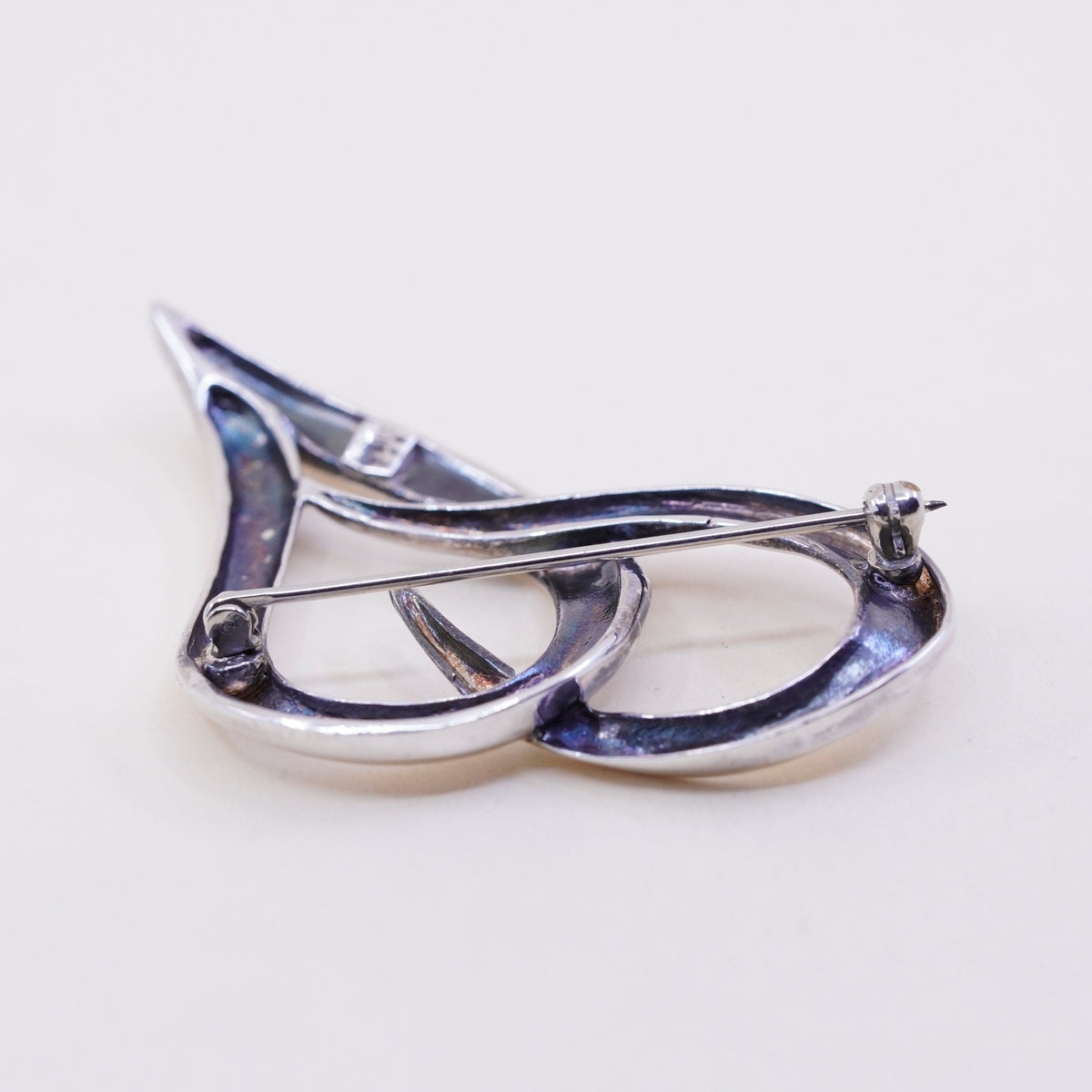 Vintage Zina Sterling silver handmade brooch, modern 925 heart pin