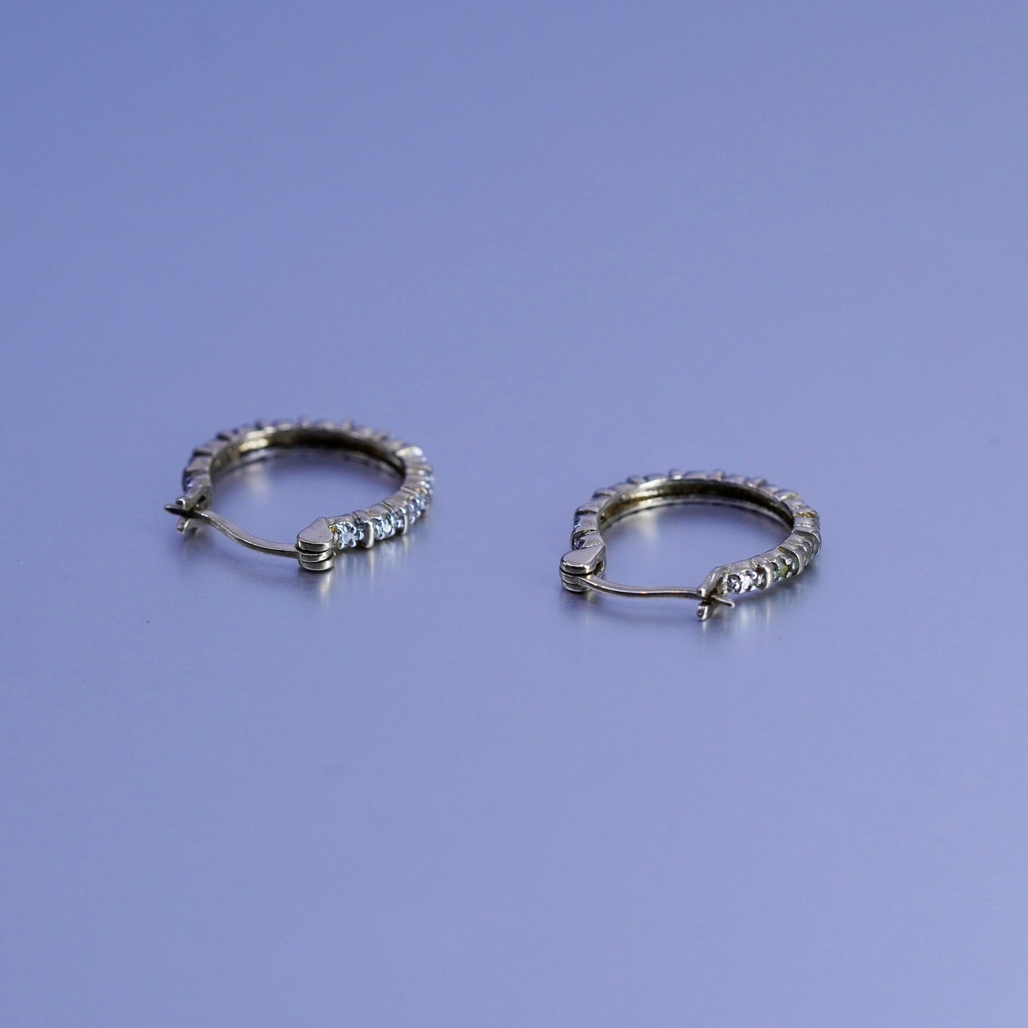 0.75”, vintage vermeil gold over Sterling silver earrings, 925 hoops w/ diamond