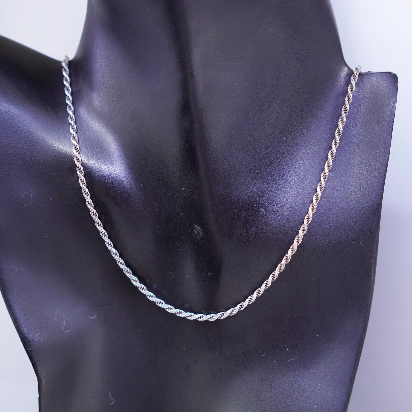 20” 3mm, vintage Italy Sterling 925 silver rope chain necklace