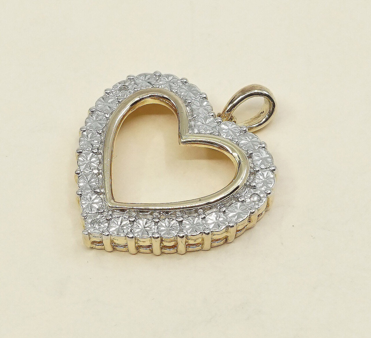 vintage two tone Sterling silver Pendant, 925 heart Pendant w/ real diamond