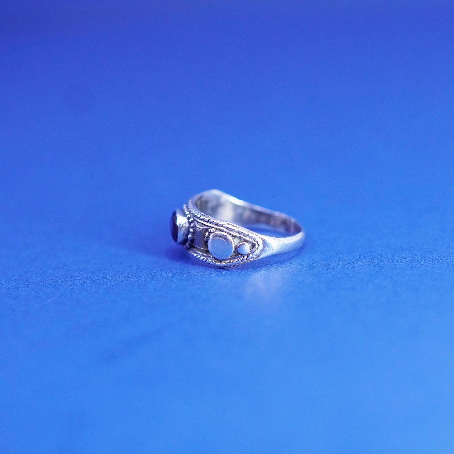 Size 7.75, vintage Sterling 925 silver handmade ring, 925 stackable band ruby