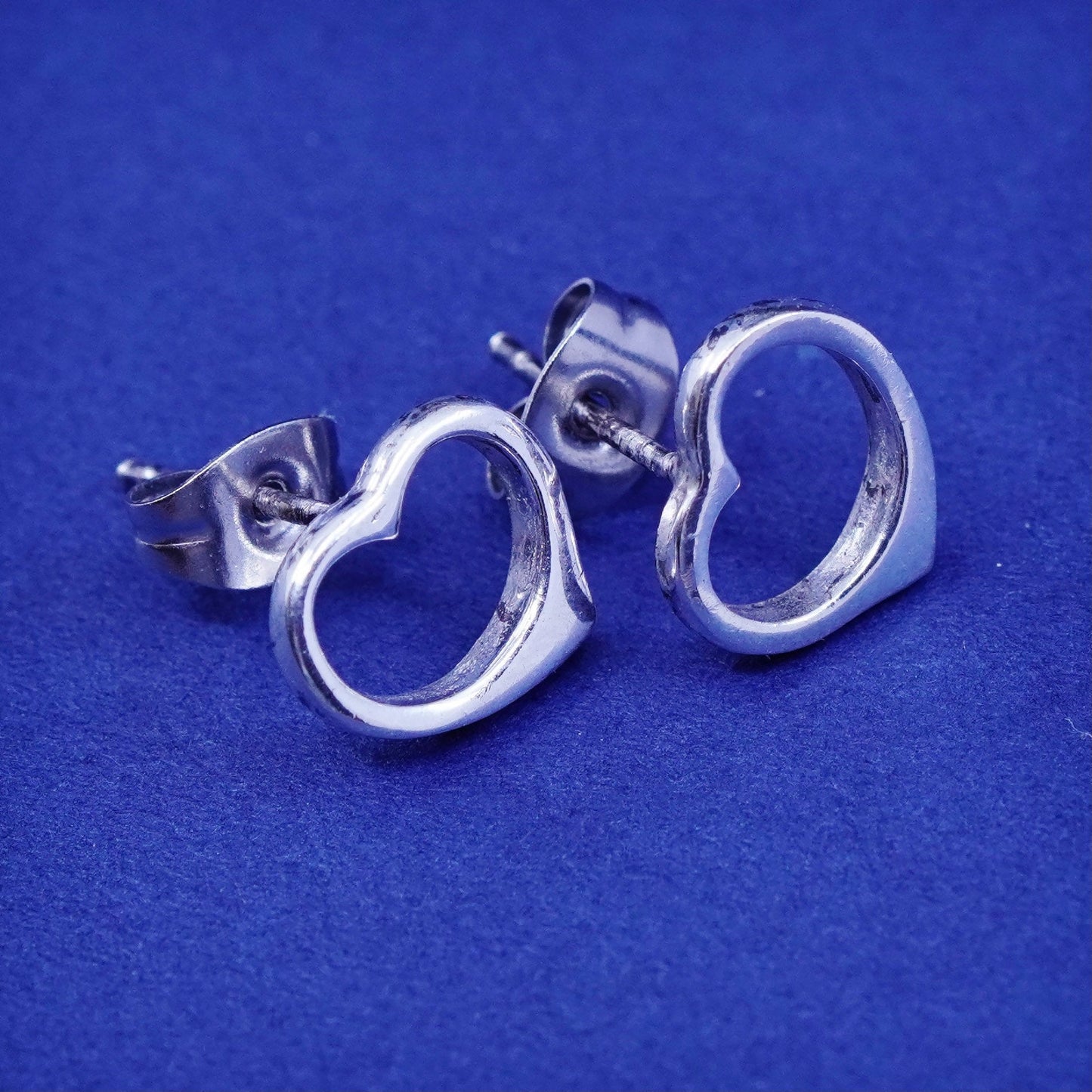 Vintage Sterling silver handmade earrings, 925 heart studs