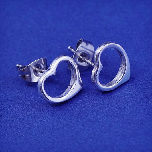 Vintage Sterling silver handmade earrings, 925 heart studs