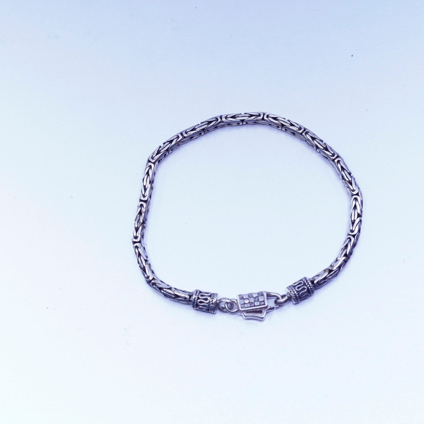 7.25”, vintage bold Sterling silver bracelet, 925 Byzantine, birdcage chain