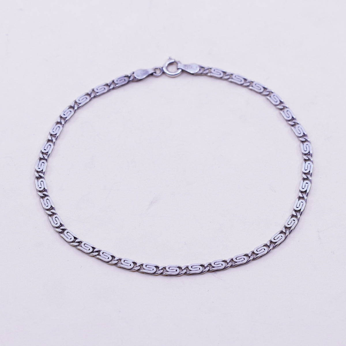 9.25”, Vintage sterling silver flatten nugget bracelet anklet, 925 silver chain