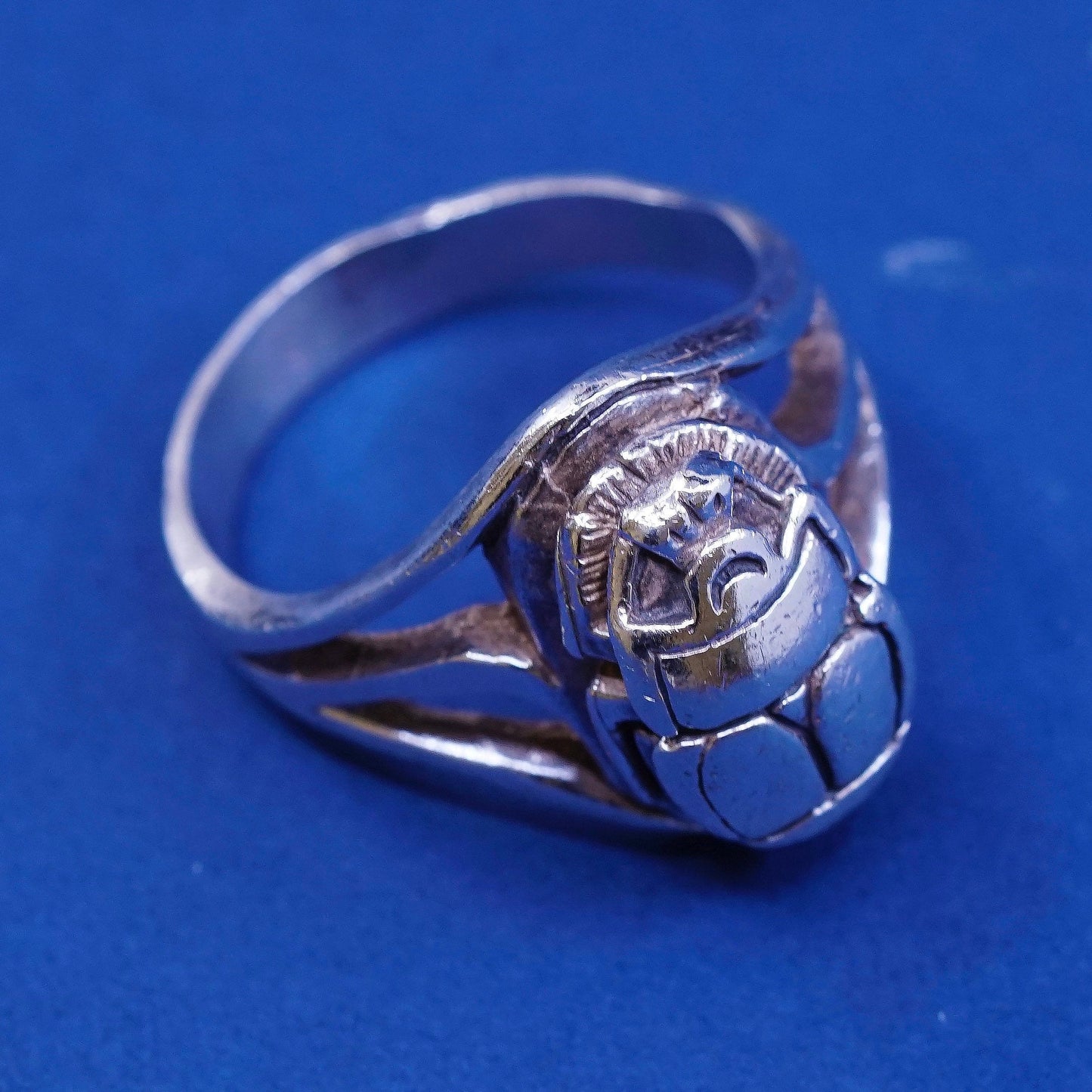 sz 11, vtg unique Sterling 925 silver handmade statement beetle ring
