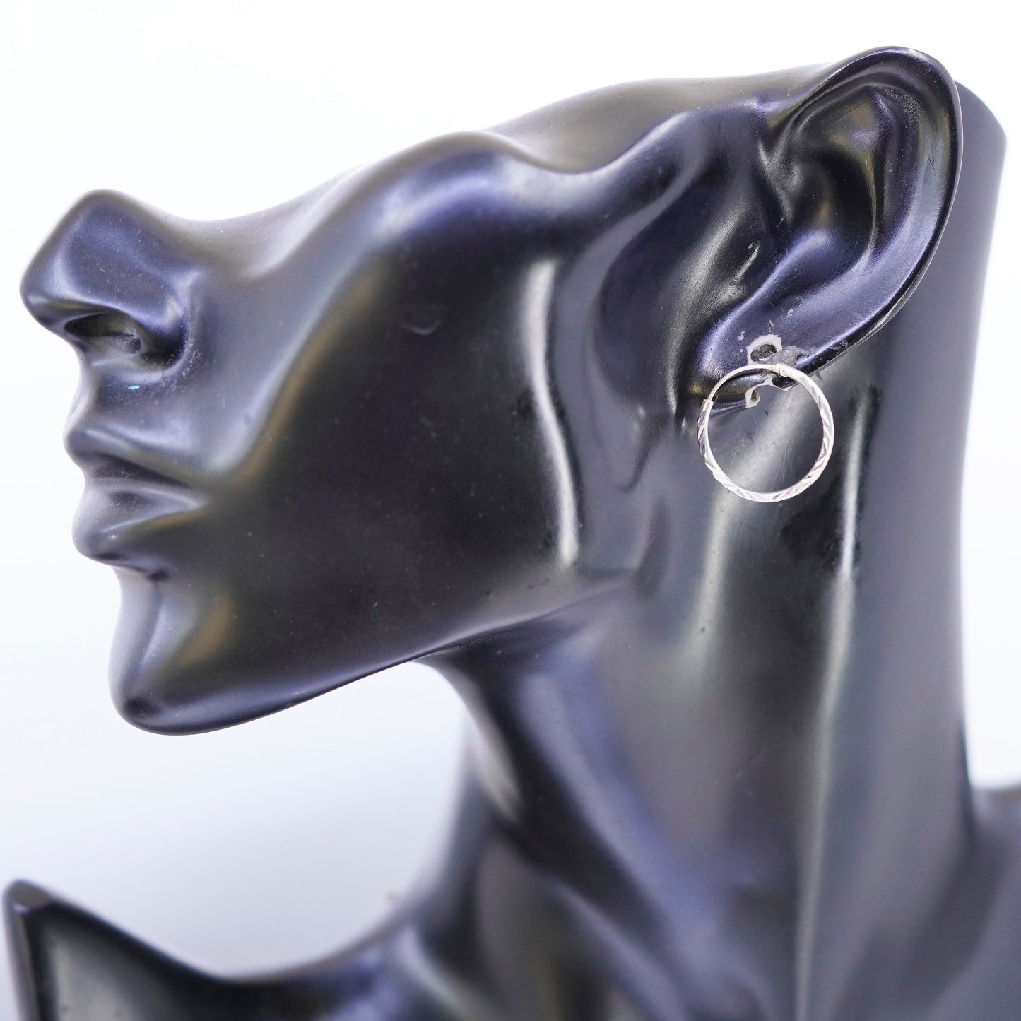 0.5”, vintage Sterling silver handmade earrings, textured 925 hoops