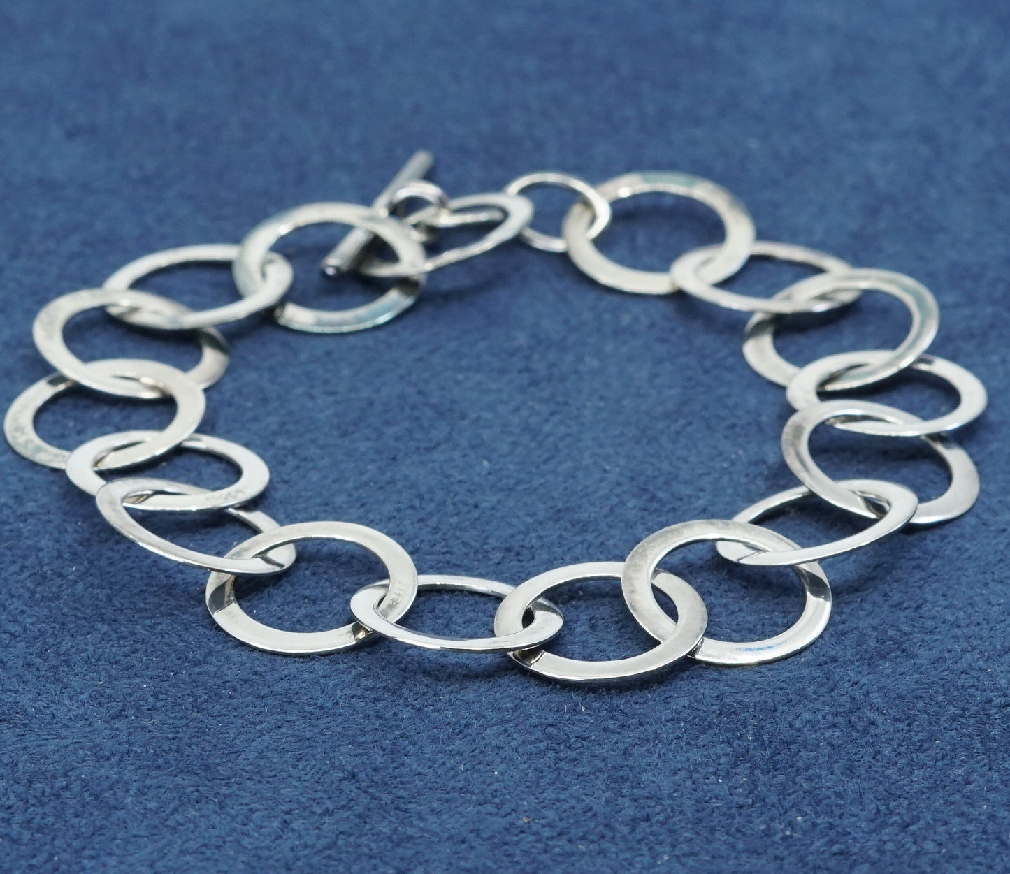 6.75", 13mm, Sterling silver handmade bracelet, 925 bold flatten circle chain