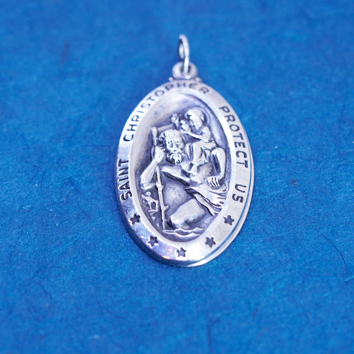 Vintage sterling 925 silver tag pendant, Saint Christopher protect us charm