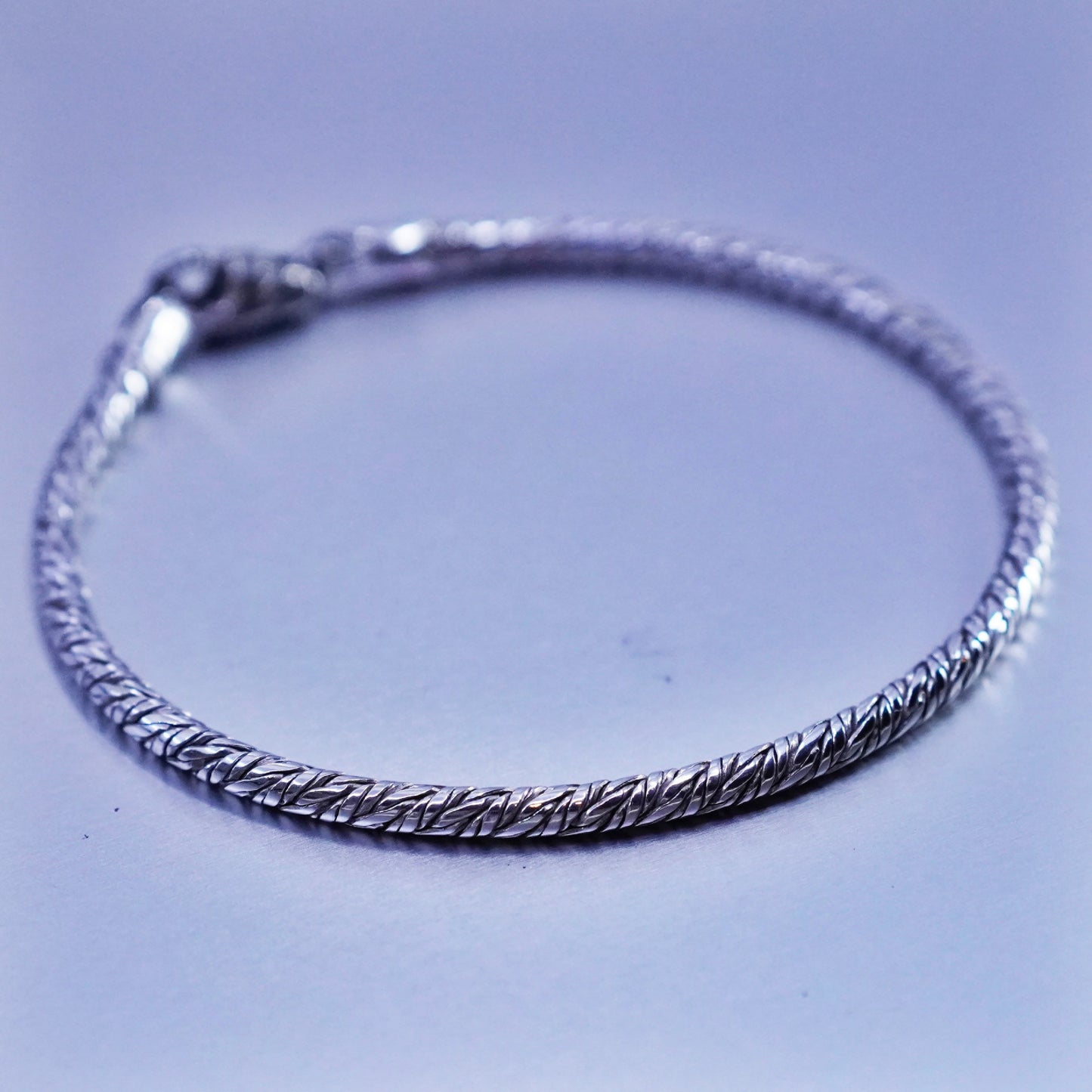 7”, 3mm, Sterling 925 silver handmade bracelet, textured bold snake chain