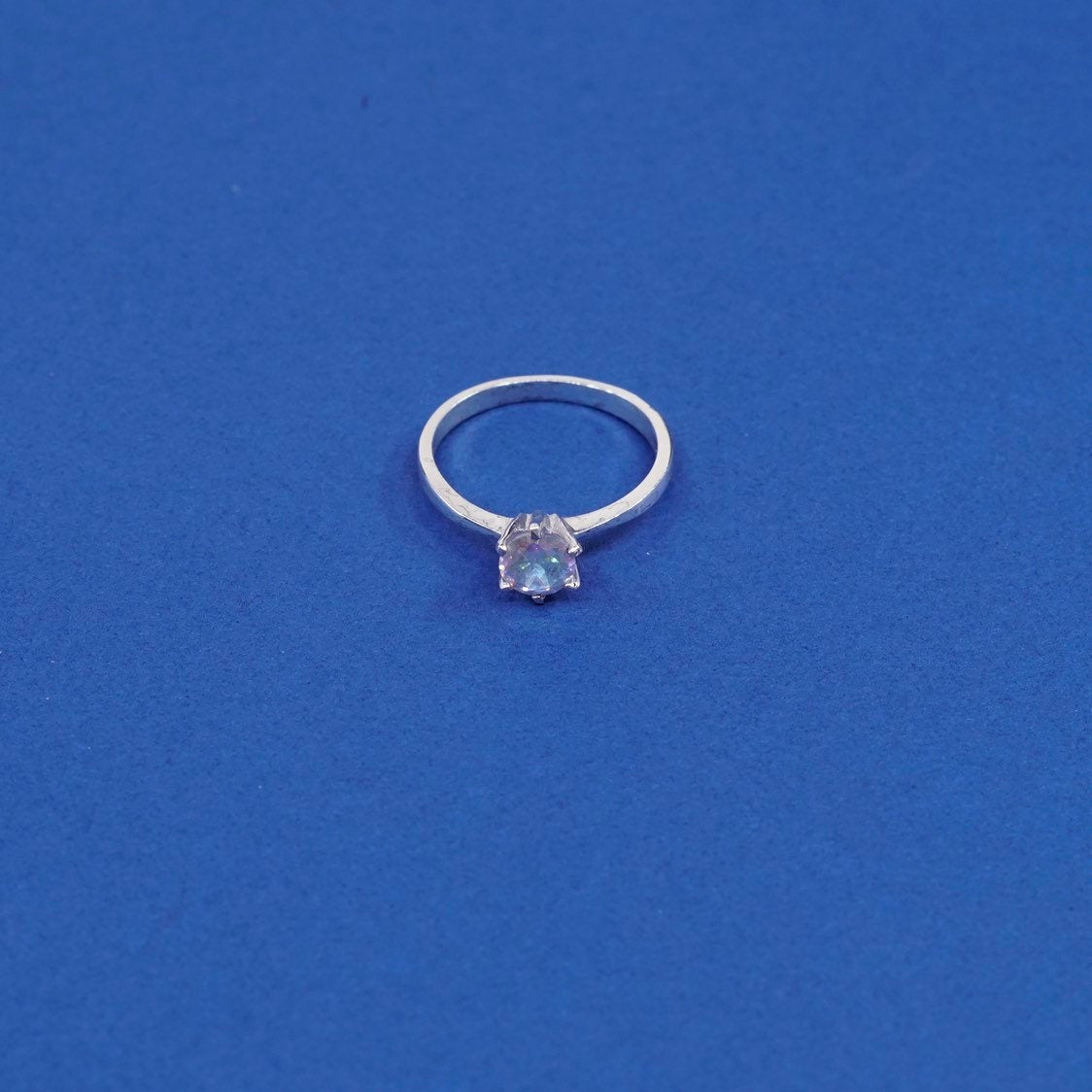 sz 8.25, vtg Sterling silver handmade 925 engagement ring w/ crystal
